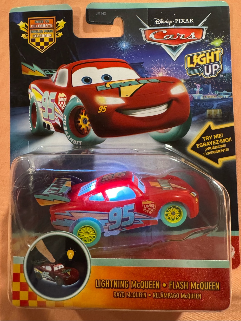 2026 BNIB Disney Pixar Cars Light Up Lightning McQueen Race To Celebrate Car